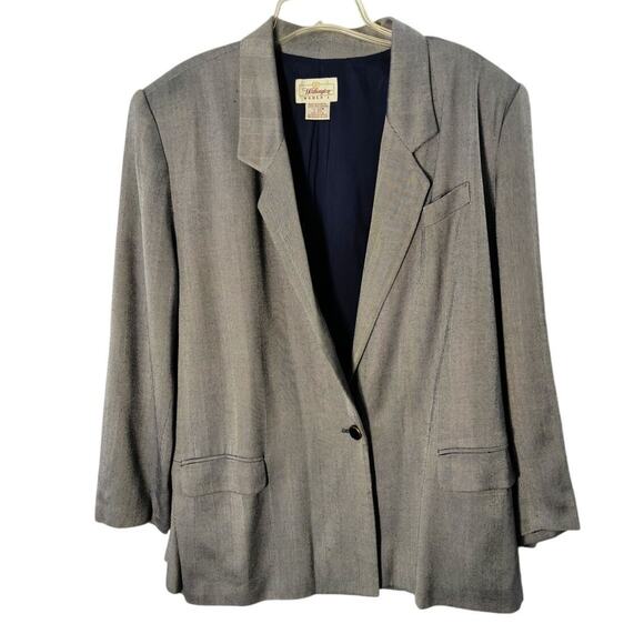 Worthington Blazer Wmn's Sz 22W Navy Herringbone Stripe One Button Career Jacket - Picture 5 of 12